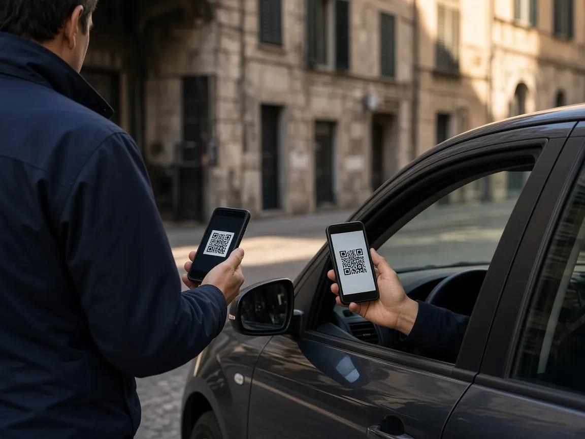 Ausiliario che verifica il QR mostrato dal conducente